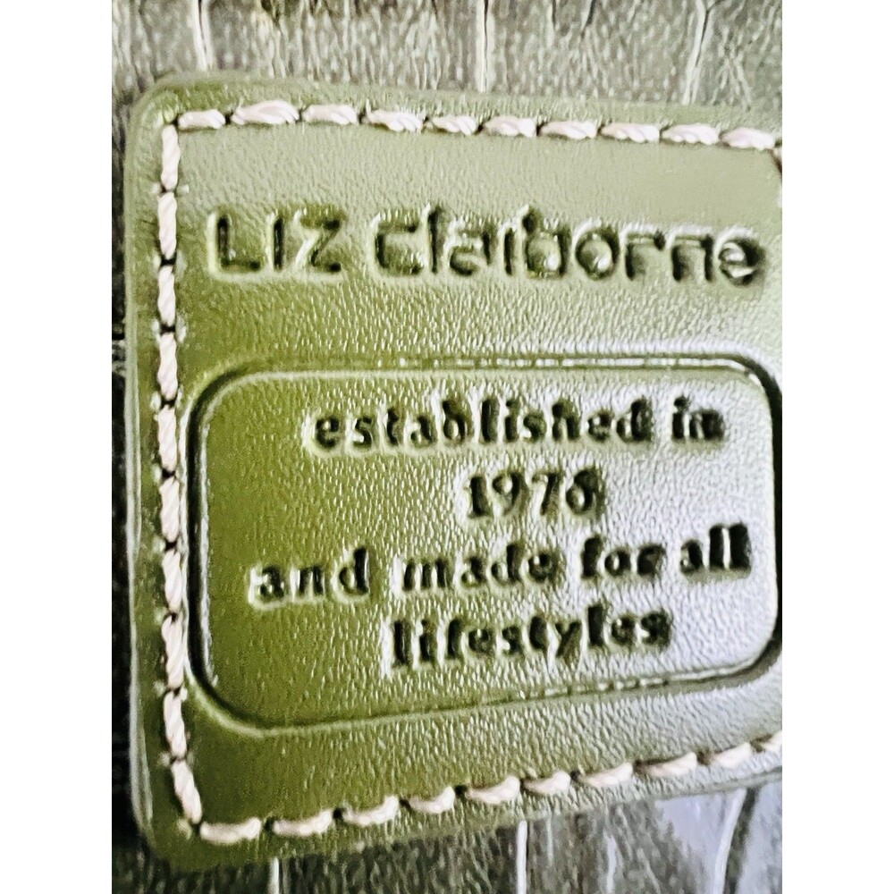 Vintage Liz Claiborne Olive Green Crocodile Embossed Shoulder Bag Bow Accent - Picture 4 of 8